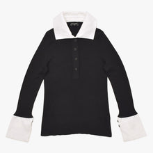 画像をギャラリービューアに読み込む, 新品同様 CHANEL シャネル 長袖リボンニットポロシャツ P30858 ロングスリーブ K00469 ブラック ホワイト バイカラー ココマーク 2007SS 中古 4a002629