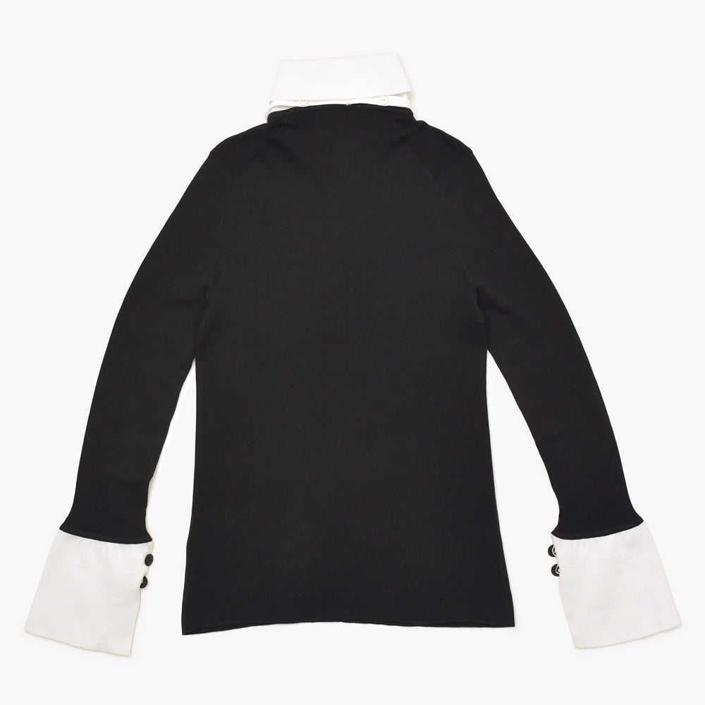 新品同様 CHANEL シャネル 長袖リボンニットポロシャツ P30858 ロングスリーブ K00469 ブラック ホワイト バイカラー ココマーク 2007SS 中古 4a002629