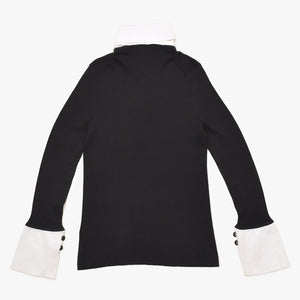 Like new CHANEL long sleeve ribbon knit polo shirt P30858 long sleeve K00469 black white bicolor here mark 2007SS used 4a002629
