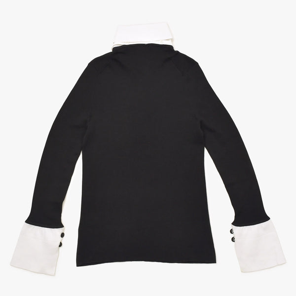 Like new CHANEL long sleeve ribbon knit polo shirt P30858 long sleeve K00469 black white bicolor here mark 2007SS used 4a002629