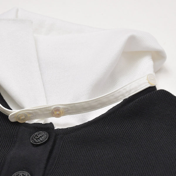 Like new CHANEL long sleeve ribbon knit polo shirt P30858 long sleeve K00469 black white bicolor here mark 2007SS used 4a002629