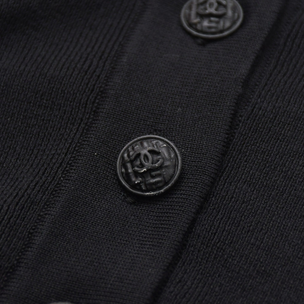 Like new CHANEL long sleeve ribbon knit polo shirt P30858 long sleeve K00469 black white bicolor here mark 2007SS used 4a002629