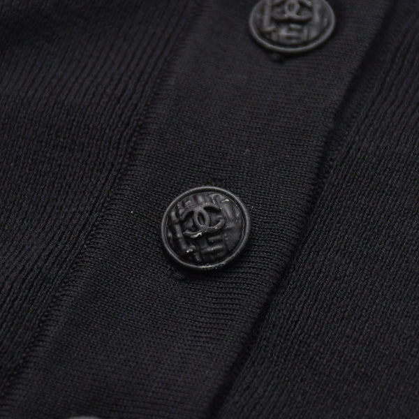 Like new CHANEL long sleeve ribbon knit polo shirt P30858 long sleeve K00469 black white bicolor here mark 2007SS used 4a002629