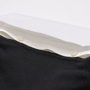 Like new CHANEL long sleeve ribbon knit polo shirt P30858 long sleeve K00469 black white bicolor here mark 2007SS used 4a002629