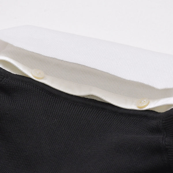 Like new CHANEL long sleeve ribbon knit polo shirt P30858 long sleeve K00469 black white bicolor here mark 2007SS used 4a002629