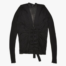 画像をギャラリービューアに読み込む, GUCCI グッチ ドレープトップス シースルーシャツ プリーツ ギャザー ブラック シアー トップス リボンデザイン XSサイズ 美品 中古 4a002631