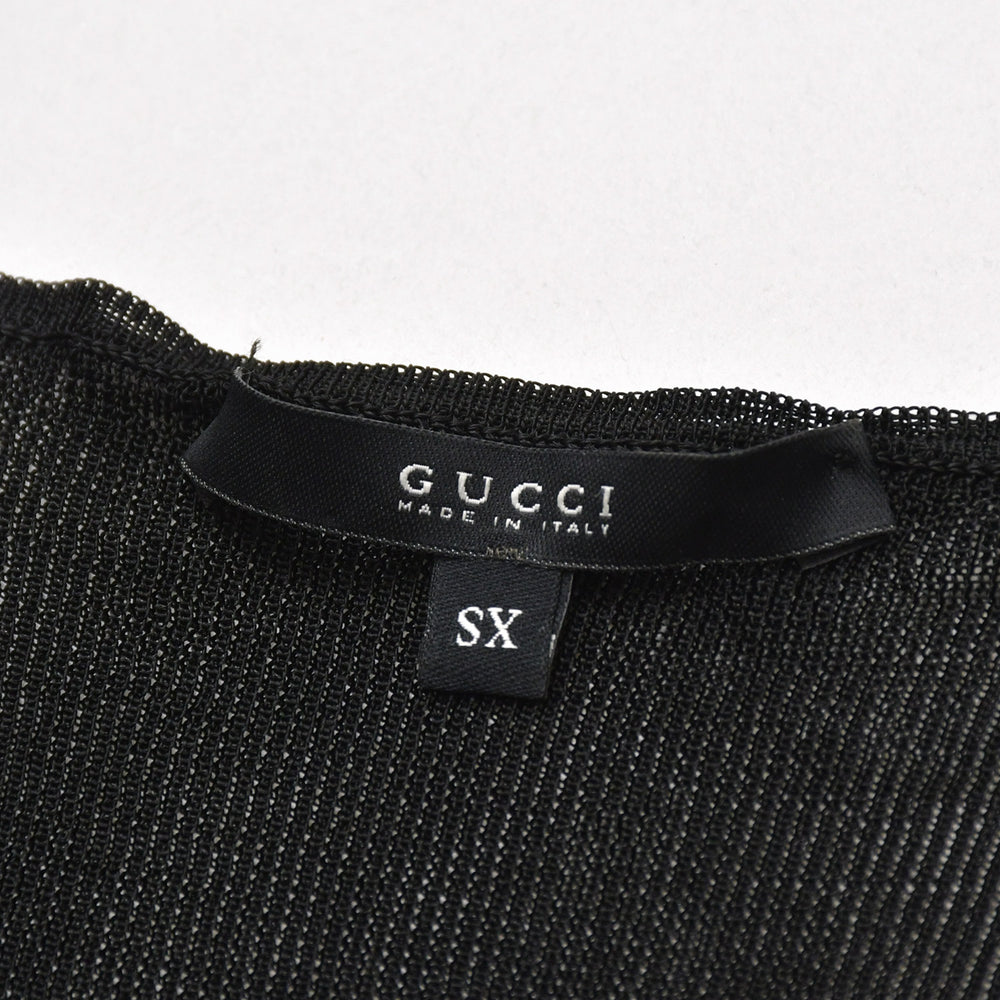 GUCCI グッチ ドレープトップス シースルーシャツ プリーツ ギャザー ブラック シアー トップス リボンデザイン XSサイズ 美品 中古 4a002631