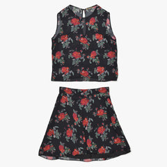 Very good condition SAINT LAURENT Rose pattern skirt setup 384277 Tops size 34 Skirt size 36 Used 4a002645