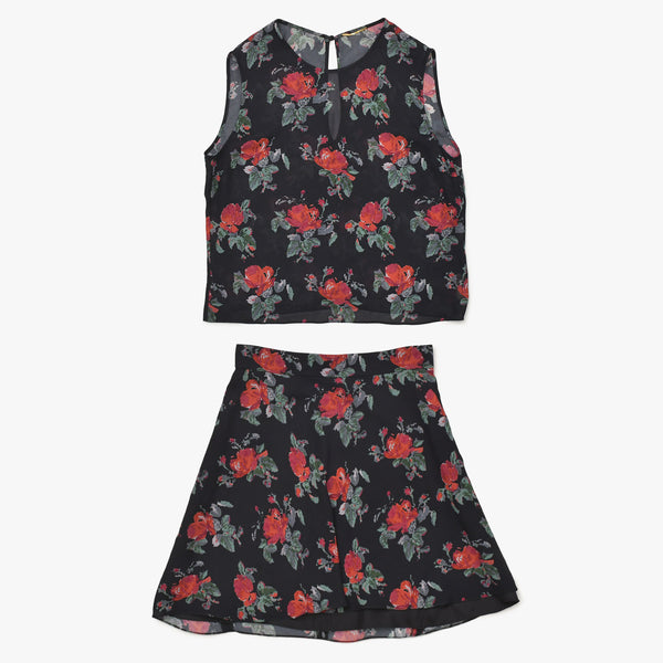 Very good condition SAINT LAURENT Rose pattern skirt setup 384277 Tops size 34 Skirt size 36 Used 4a002645