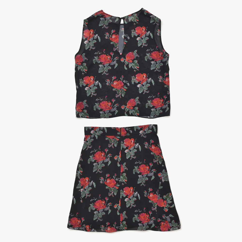 極美品 SAINT LAURENT サンローラン 薔薇柄 スカートセットアップ 384277 トップス サイズ34 スカート サイズ36 中古 4a002645