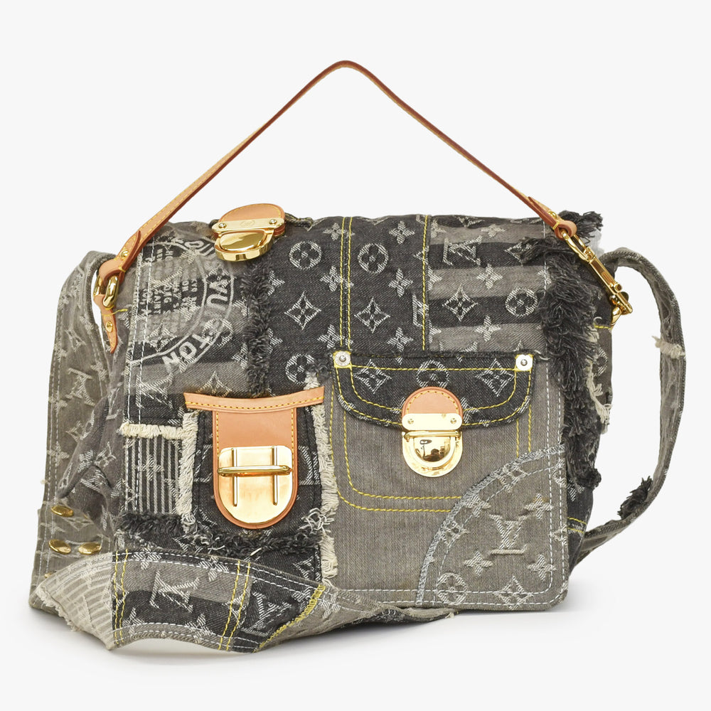 Very good condition LOUIS VUITTON Monogram Denim Patchwork Posty Messenger Bag M95375 Gray Used 4a002881