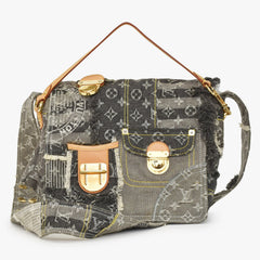 極美品 LOUIS VUITTON ルイヴィトン モノグラムデニム パッチワーク ポスティ メッセンジャーバッグ M95375 グレー 中古 4a002881