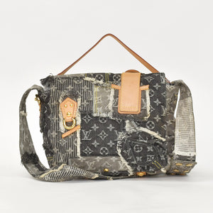 極美品 LOUIS VUITTON ルイヴィトン モノグラムデニム パッチワーク ポスティ メッセンジャーバッグ M95375 グレー 中古 4a002881
