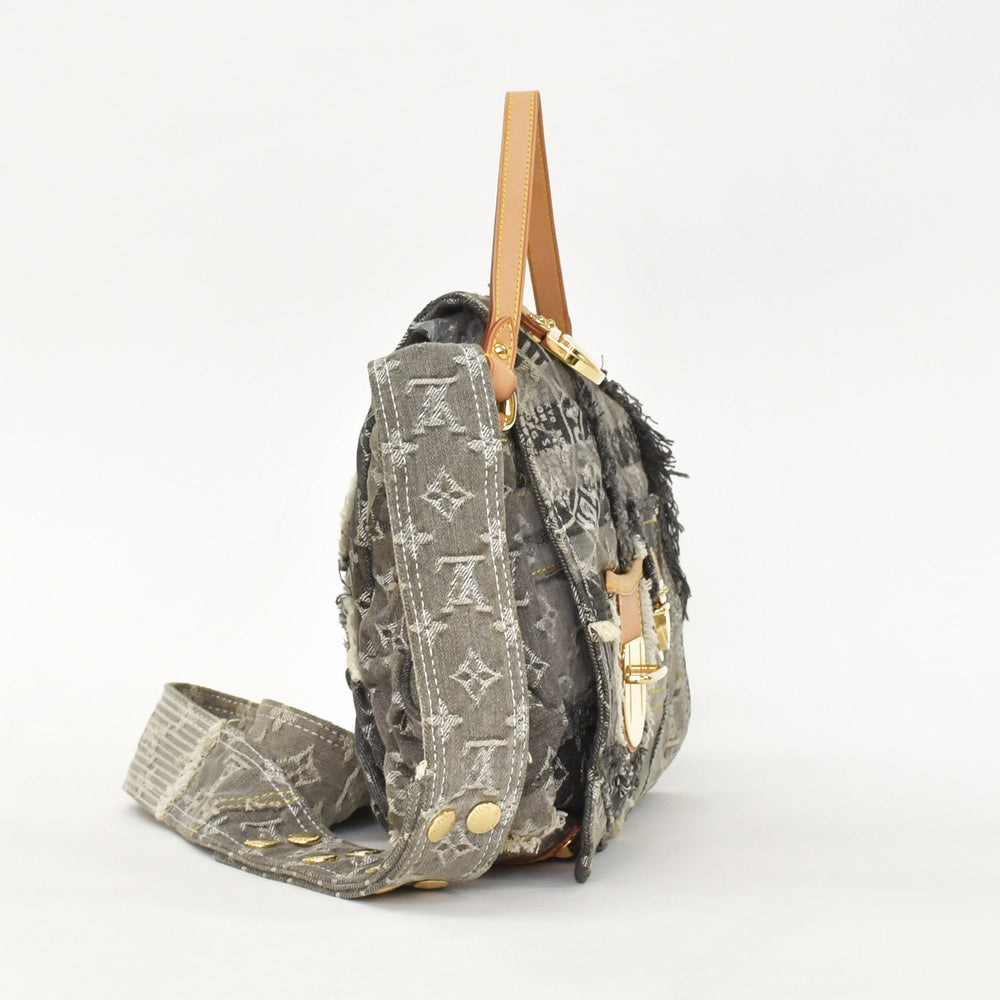 Very good condition LOUIS VUITTON Monogram Denim Patchwork Posty Messenger Bag M95375 Gray Used 4a002881