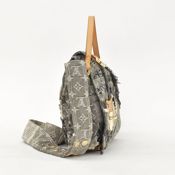 極美品 LOUIS VUITTON ルイヴィトン モノグラムデニム パッチワーク ポスティ メッセンジャーバッグ M95375 グレー 中古 4a002881