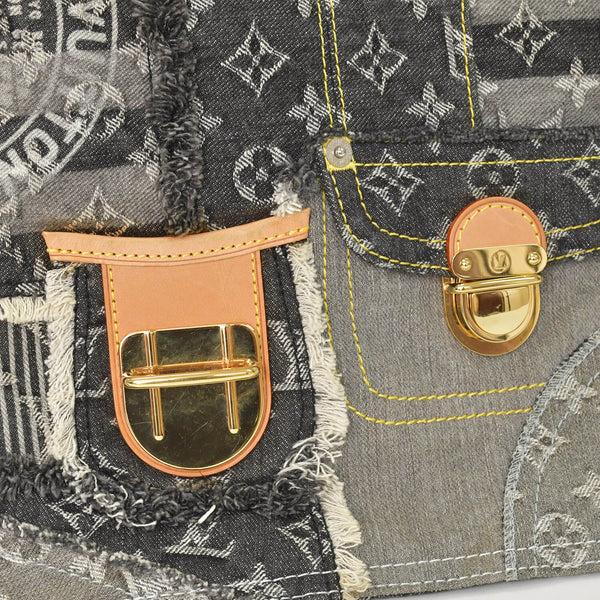極美品 LOUIS VUITTON ルイヴィトン モノグラムデニム パッチワーク ポスティ メッセンジャーバッグ M95375 グレー 中古 4a002881