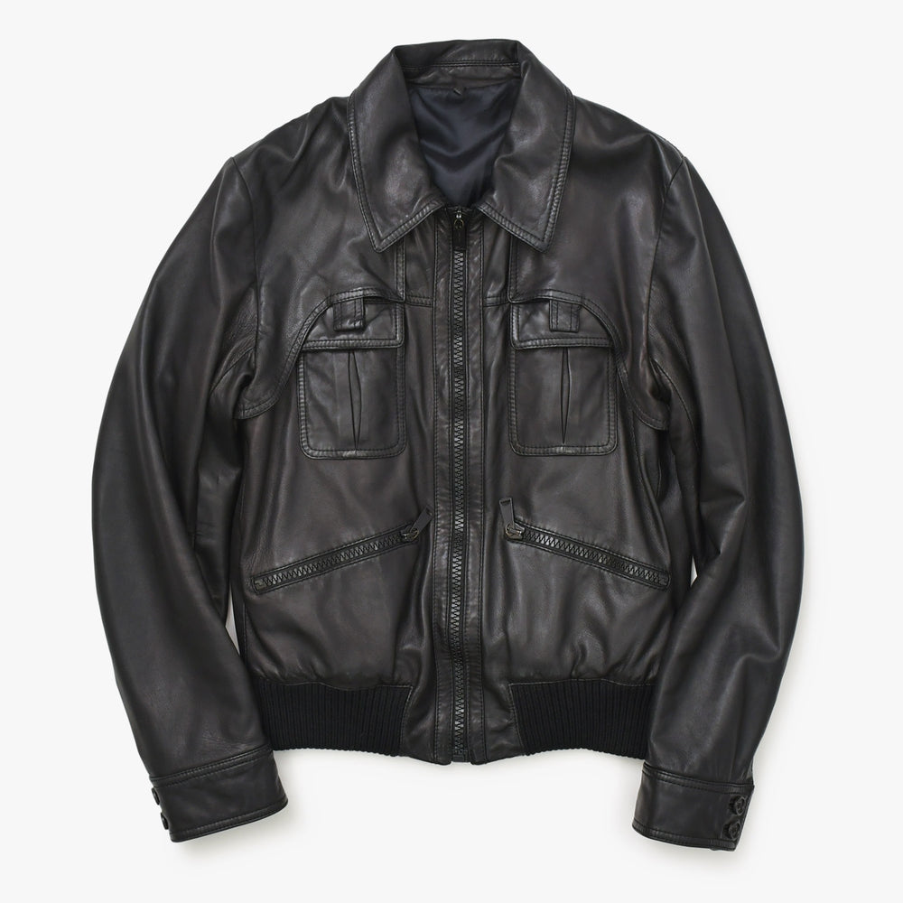 DIOR HOMME ディオール オム レザージャケット ブルゾン 6HH5043801 サイズ46 ラムレザー ブラック 美品 中古 4a002890