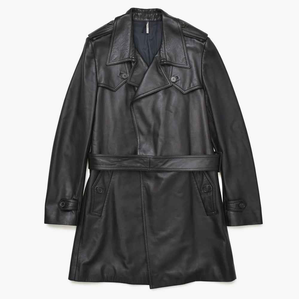 DIOR HOMME ディオール オム レザートレンチコート 6HH5034001 サイズ46 ラムレザー エポレット ベルト付き ブラック 美品 中古 4a002891