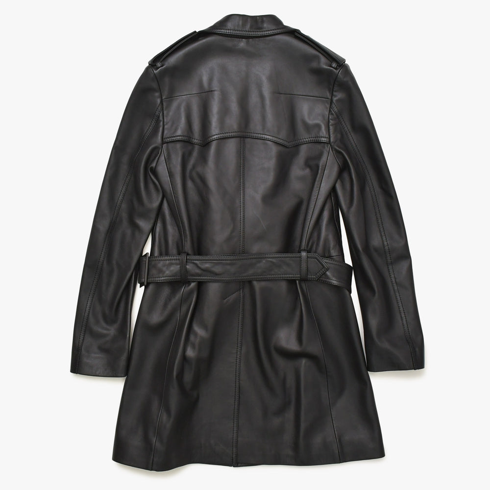 DIOR HOMME ディオール オム レザートレンチコート 6HH5034001 サイズ46 ラムレザー エポレット ベルト付き ブラック 美品 中古 4a002891