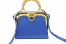 Load image into Gallery viewer, Christian Dior ディオール ヴィンテージ ミニがま口バッグ サテン カバン ブルー ゴールド 美品 中古 29205