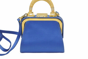 Christian Dior ディオール ヴィンテージ ミニがま口バッグ サテン カバン ブルー ゴールド 美品 中古 29205