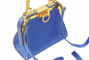 Christian Dior ディオール ヴィンテージ ミニがま口バッグ サテン カバン ブルー ゴールド 美品 中古 29205