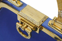 Load image into Gallery viewer, Christian Dior ディオール ヴィンテージ ミニがま口バッグ サテン カバン ブルー ゴールド 美品 中古 29205