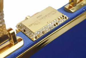 Christian Dior ディオール ヴィンテージ ミニがま口バッグ サテン カバン ブルー ゴールド 美品 中古 29205