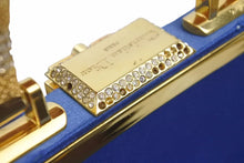 Load image into Gallery viewer, Christian Dior ディオール ヴィンテージ ミニがま口バッグ サテン カバン ブルー ゴールド 美品 中古 29205