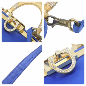 Christian Dior ディオール ヴィンテージ ミニがま口バッグ サテン カバン ブルー ゴールド 美品 中古 29205
