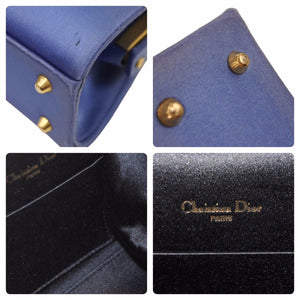 Christian Dior ディオール ヴィンテージ ミニがま口バッグ サテン カバン ブルー ゴールド 美品 中古 29205
