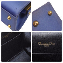 Load image into Gallery viewer, Christian Dior ディオール ヴィンテージ ミニがま口バッグ サテン カバン ブルー ゴールド 美品 中古 29205