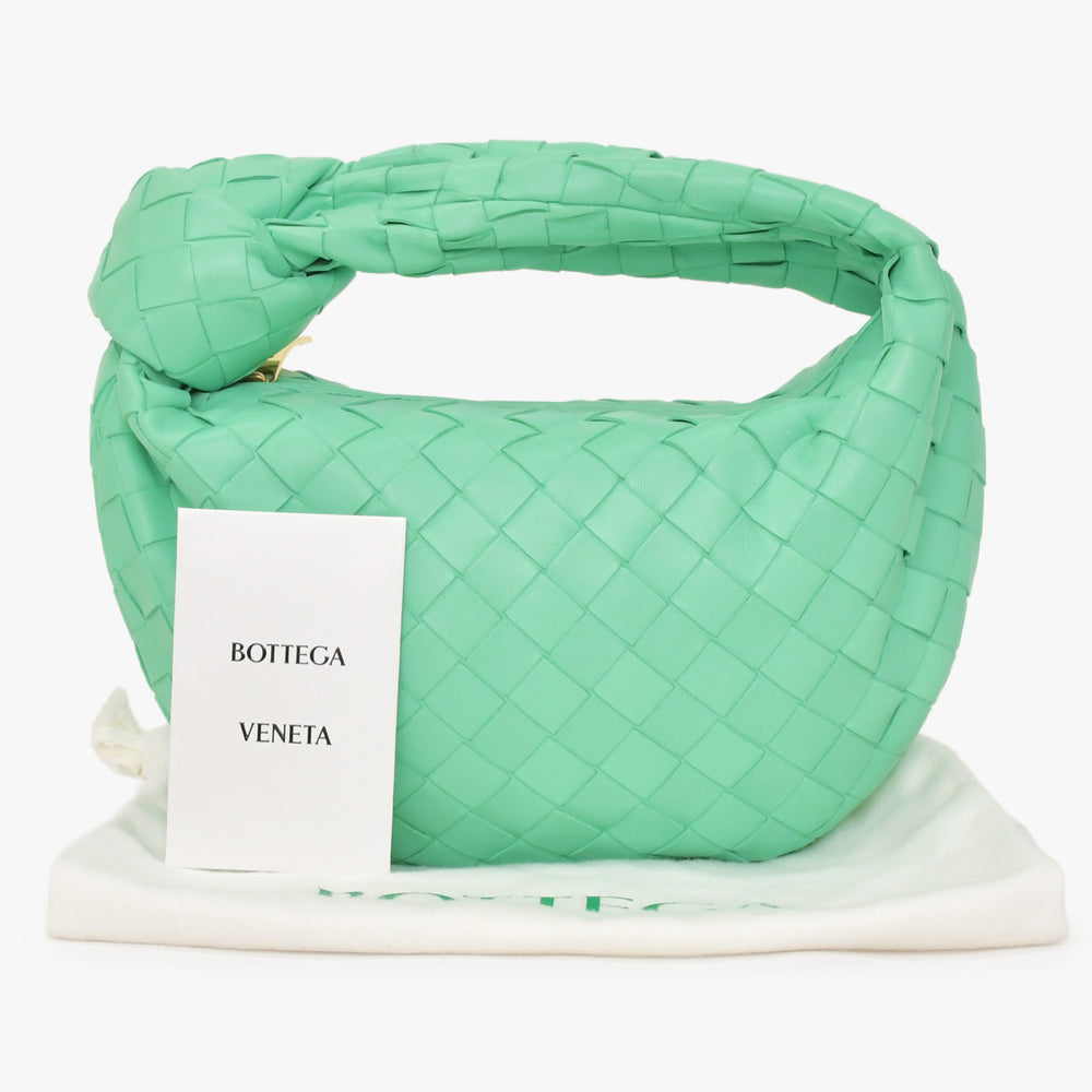 極美品 BOTTEGA VENETA ボッテガヴェネタ ミニジョディ ハンドバッグ イントレチャート グリーン ラムスキン ゴールド金具 中古 4a002923
