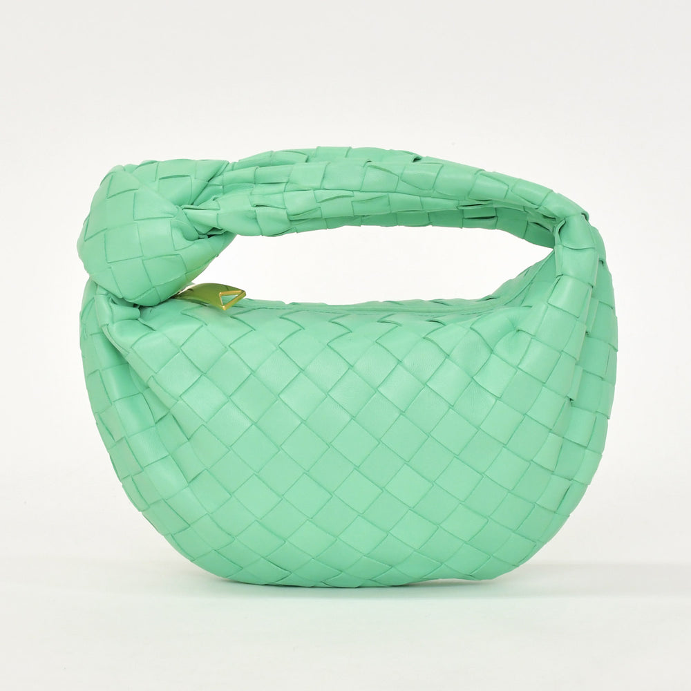 極美品 BOTTEGA VENETA ボッテガヴェネタ ミニジョディ ハンドバッグ イントレチャート グリーン ラムスキン ゴールド金具 中古 4a002923