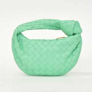 極美品 BOTTEGA VENETA ボッテガヴェネタ ミニジョディ ハンドバッグ イントレチャート グリーン ラムスキン ゴールド金具 中古 4a002923