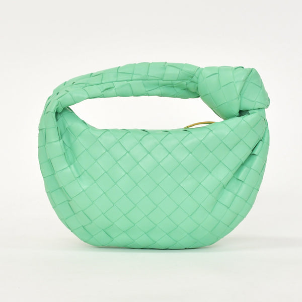 極美品 BOTTEGA VENETA ボッテガヴェネタ ミニジョディ ハンドバッグ イントレチャート グリーン ラムスキン ゴールド金具 中古 4a002923