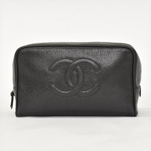 画像をギャラリービューアに読み込む, 極美品 CHANEL シャネル コスメポーチ キャビアスキン ブラック ココマーク 2番台 クラッチバッグ ゴールド金具 中古 4a002951