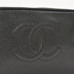 極美品 CHANEL シャネル コスメポーチ キャビアスキン ブラック ココマーク 2番台 クラッチバッグ ゴールド金具 中古 4a002951