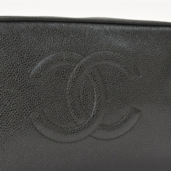 極美品 CHANEL シャネル コスメポーチ キャビアスキン ブラック ココマーク 2番台 クラッチバッグ ゴールド金具 中古 4a002951