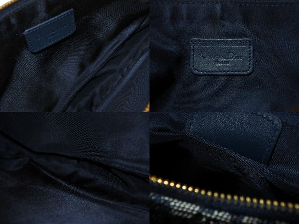CHRISTIAN DIOR クリスチャンディオール サドルポーチ ワンショルダーバッグ MC1021 ネイビー キャンバス レザー ゴールド金具 美品 4b002688