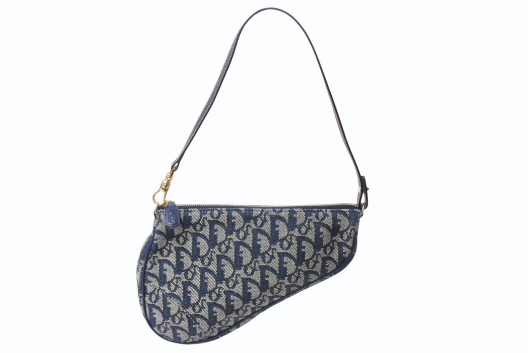 ヴィンテージ　 Christian Dior ワンショルダー　 バッグ ネイビー Christian Dior クリスチャンディオール サドルポーチ ワンショルダー