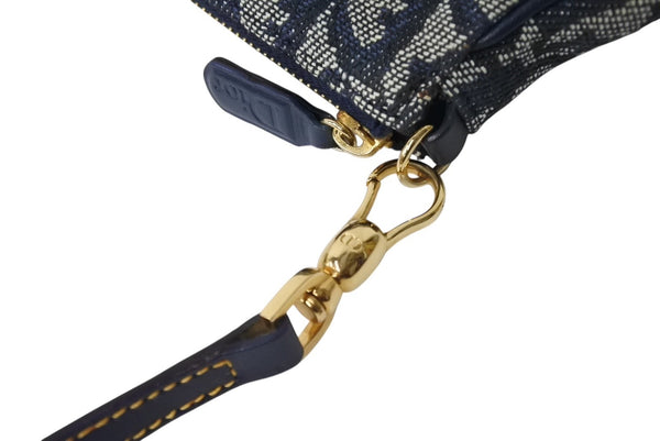 CHRISTIAN DIOR クリスチャンディオール サドルポーチ ワンショルダーバッグ MC1021 ネイビー キャンバス レザー ゴールド金具 美品 4b002688
