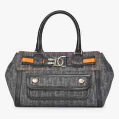 極美品 Christian Dior クリスチャンディオール フライトライン トロッターハンドバッグ グレー オレンジ デニムレザー 02-BO-0036 中古 4a003034