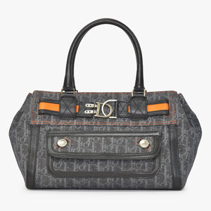 極美品 Christian Dior クリスチャンディオール フライトライン トロッターハンドバッグ グレー オレンジ デニムレザー 02-BO-0036 中古 4a003034