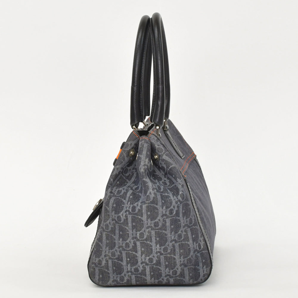 Very Good Condition Christian Dior Flight Line Trotter Handbag Gray Orange Denim Leather 02-BO-0036 Used 4a003034