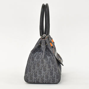 極美品 Christian Dior クリスチャンディオール フライトライン トロッターハンドバッグ グレー オレンジ デニムレザー 02-BO-0036 中古 4a003034