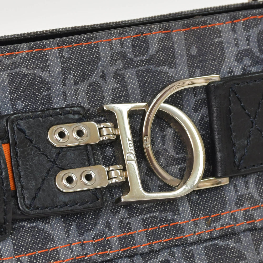 極美品 Christian Dior クリスチャンディオール フライトライン トロッターハンドバッグ グレー オレンジ デニムレザー 02-BO-0036 中古 4a003034