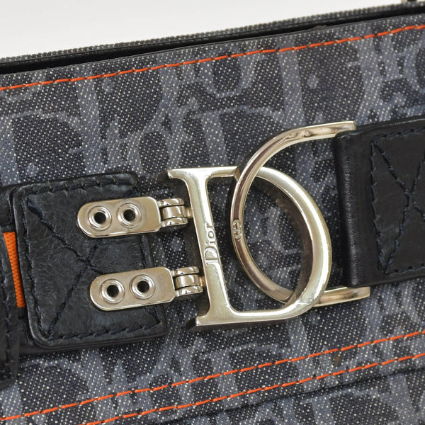 極美品 Christian Dior クリスチャンディオール フライトライン トロッターハンドバッグ グレー オレンジ デニムレザー 02-BO-0036 中古 4a003034