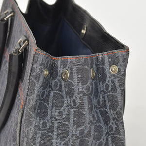 極美品 Christian Dior クリスチャンディオール フライトライン トロッターハンドバッグ グレー オレンジ デニムレザー 02-BO-0036 中古 4a003034