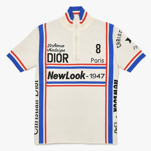 Very Good Condition Christian Dior NewLook-1947 Short Sleeve Knit Shirt 244S65AM540 34 Size White Blue Red Used 4a003192